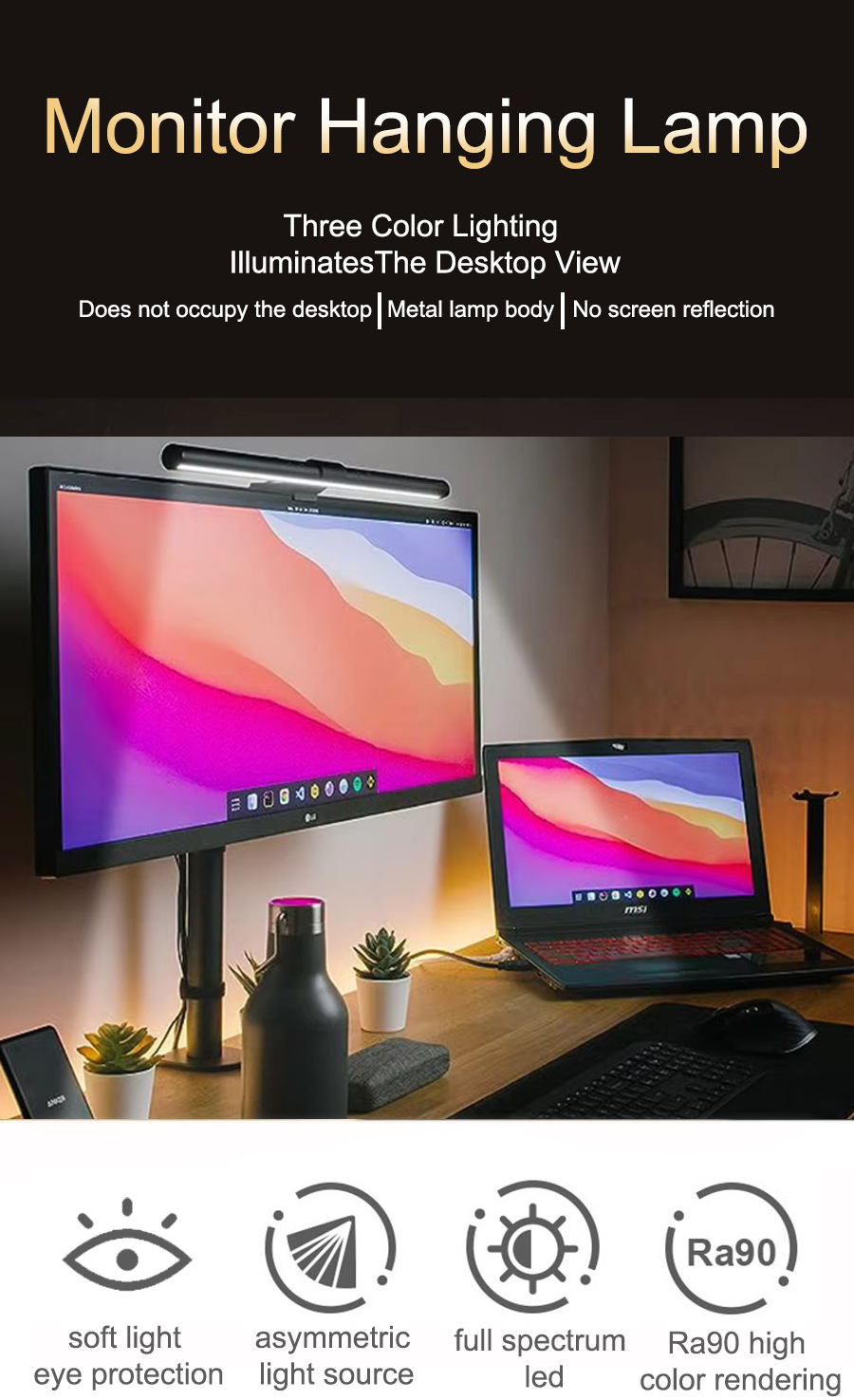 Desk Setup Gaming And Work - LED Monitor Hanging Desk Light –