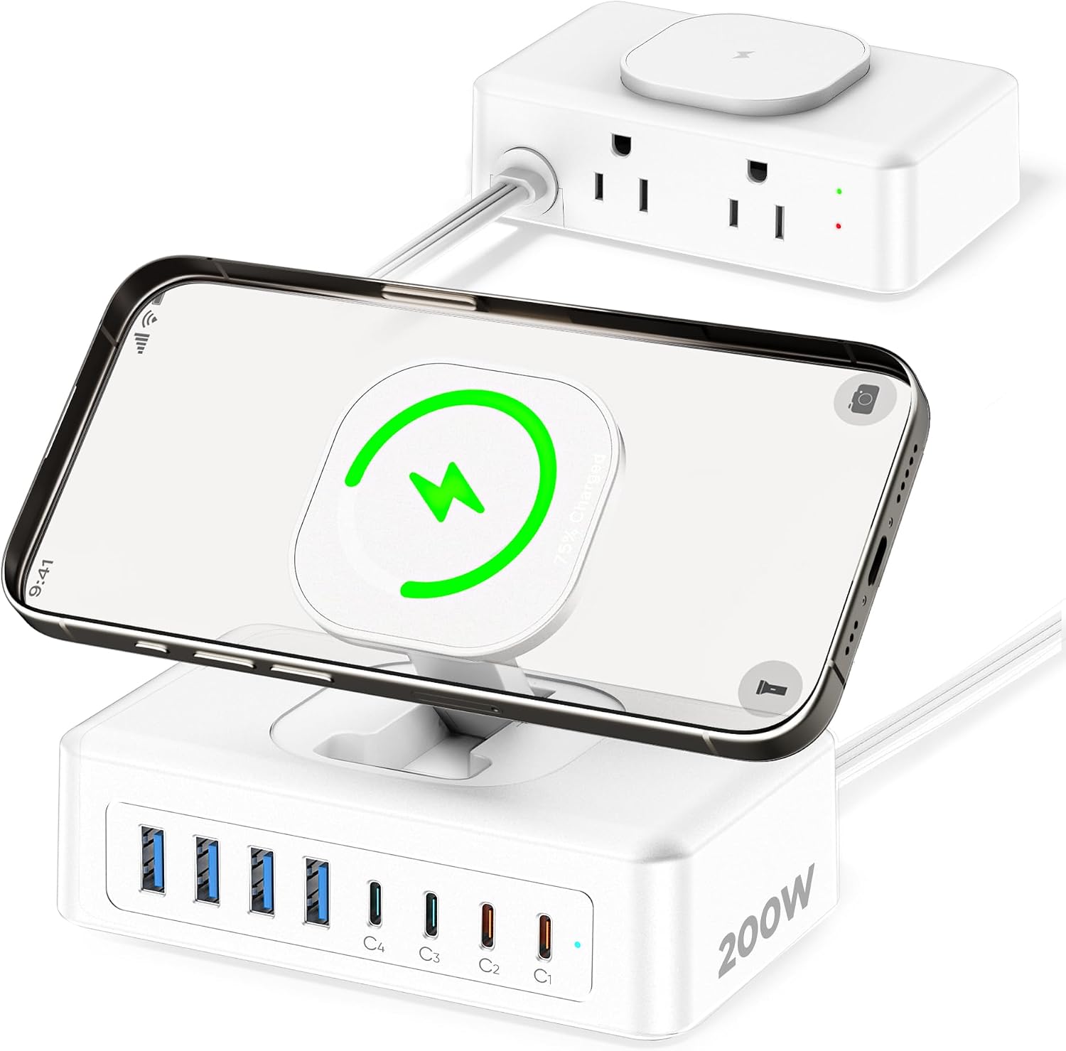 Power Strip Flat - 200W USB C Charging Station, 11-in-1