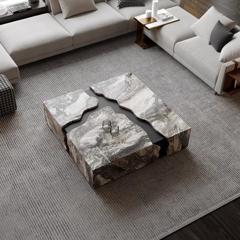 Desk Setup Minimalist - 2025 Square Marble Coffee Table, Italian