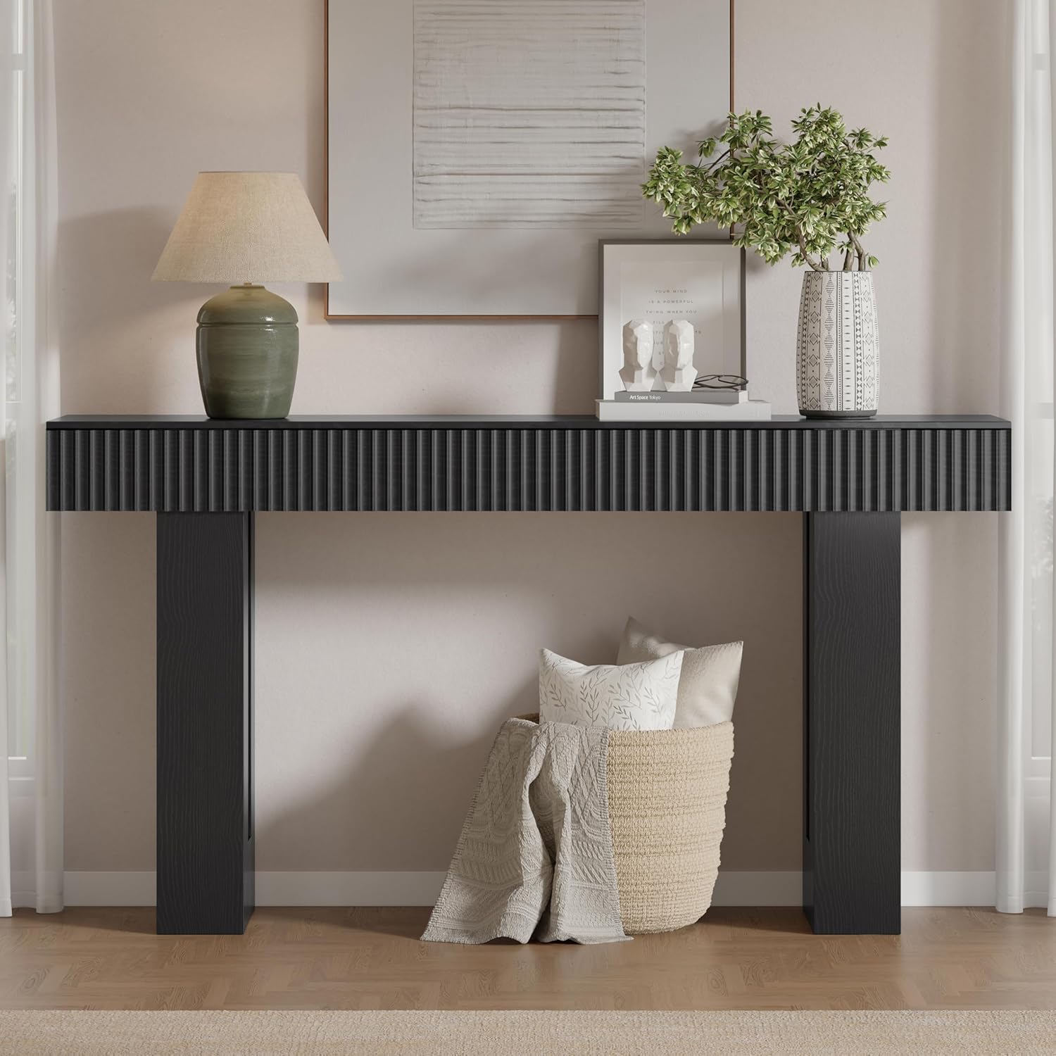 63-Inch Long Entryway Console  - đánh giá và giá Desk Setup Minimalist