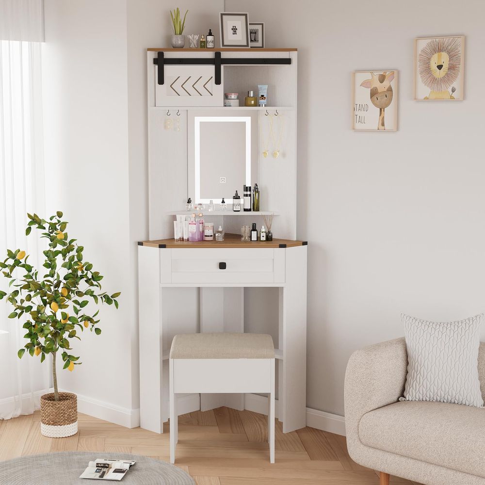 Small Vanity Desk Set with Lig - đánh giá và giá Desk Setup Small Space