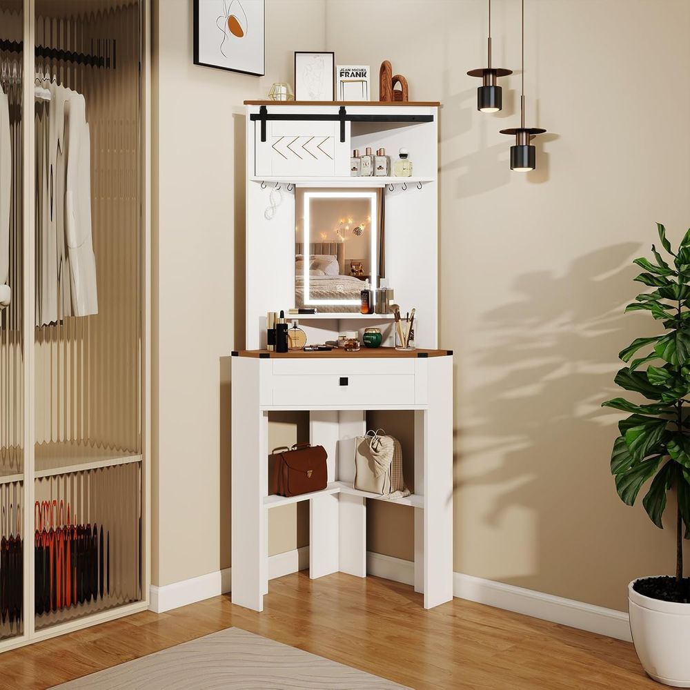 Small Vanity Desk Set with Lig - đánh giá và giá Desk Setup Small Space