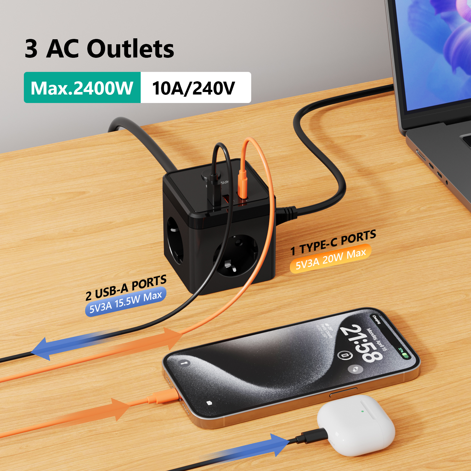 6-in-1 Power Strip Wall Socket - đánh giá và giá Power Strip Flat