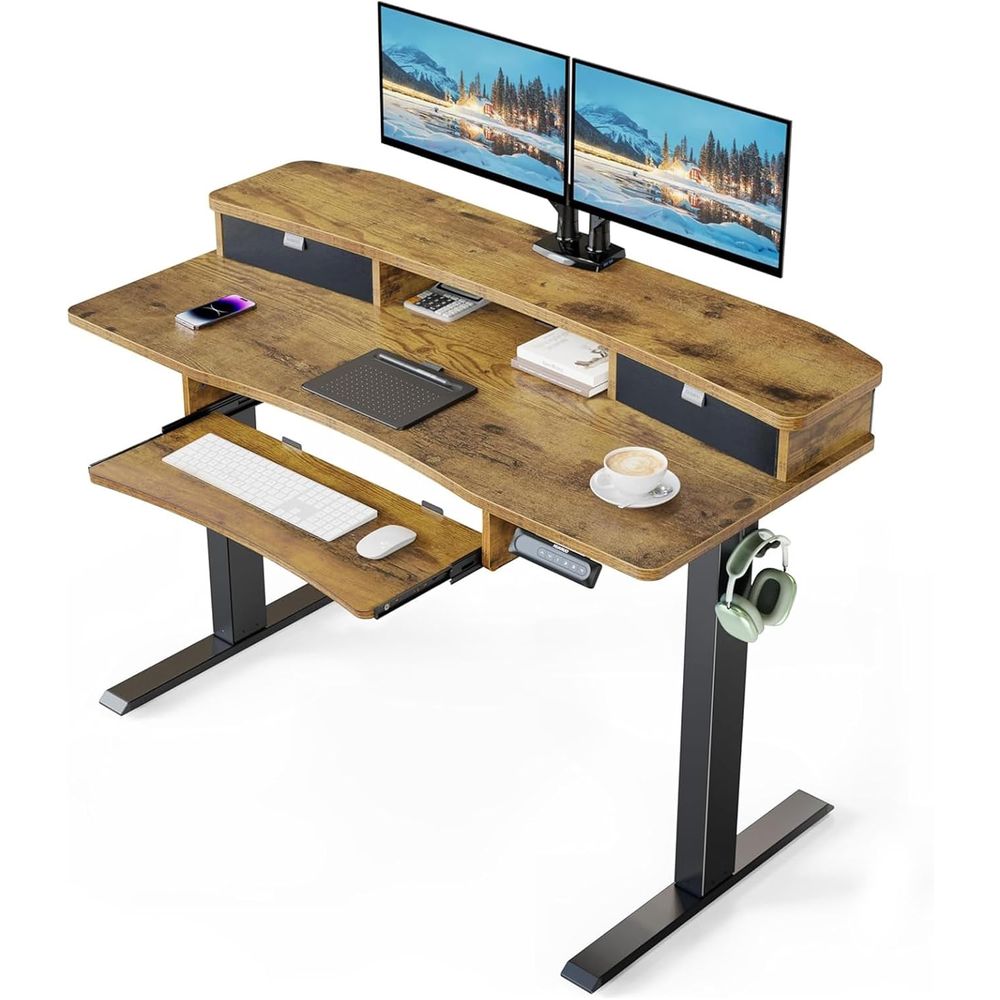 Vintage 48 x 26 Electric Desk  - đánh giá và giá Desk Setup With Keyboard Tray