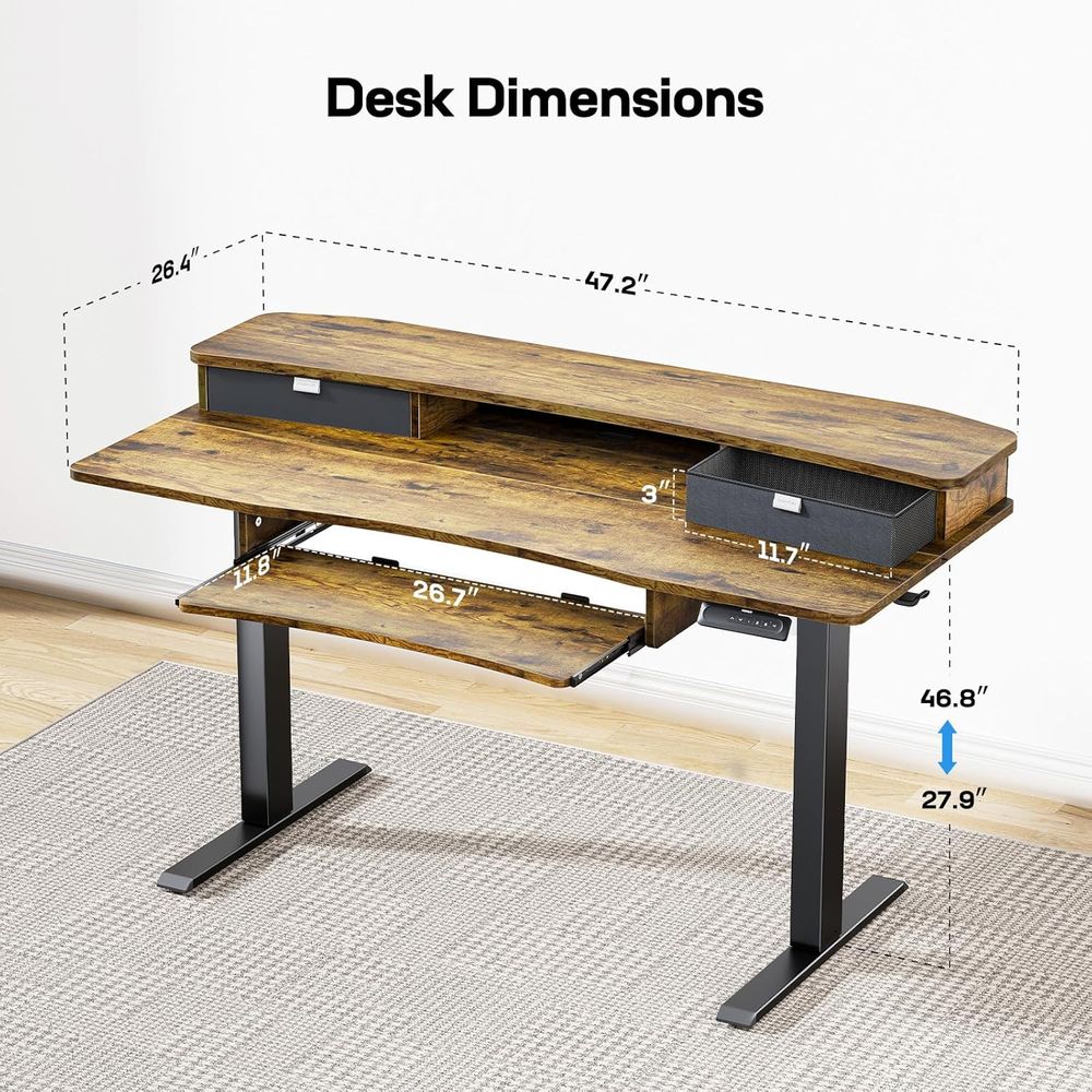 Vintage 48 x 26 Electric Desk  - đánh giá và giá Desk Setup With Keyboard Tray