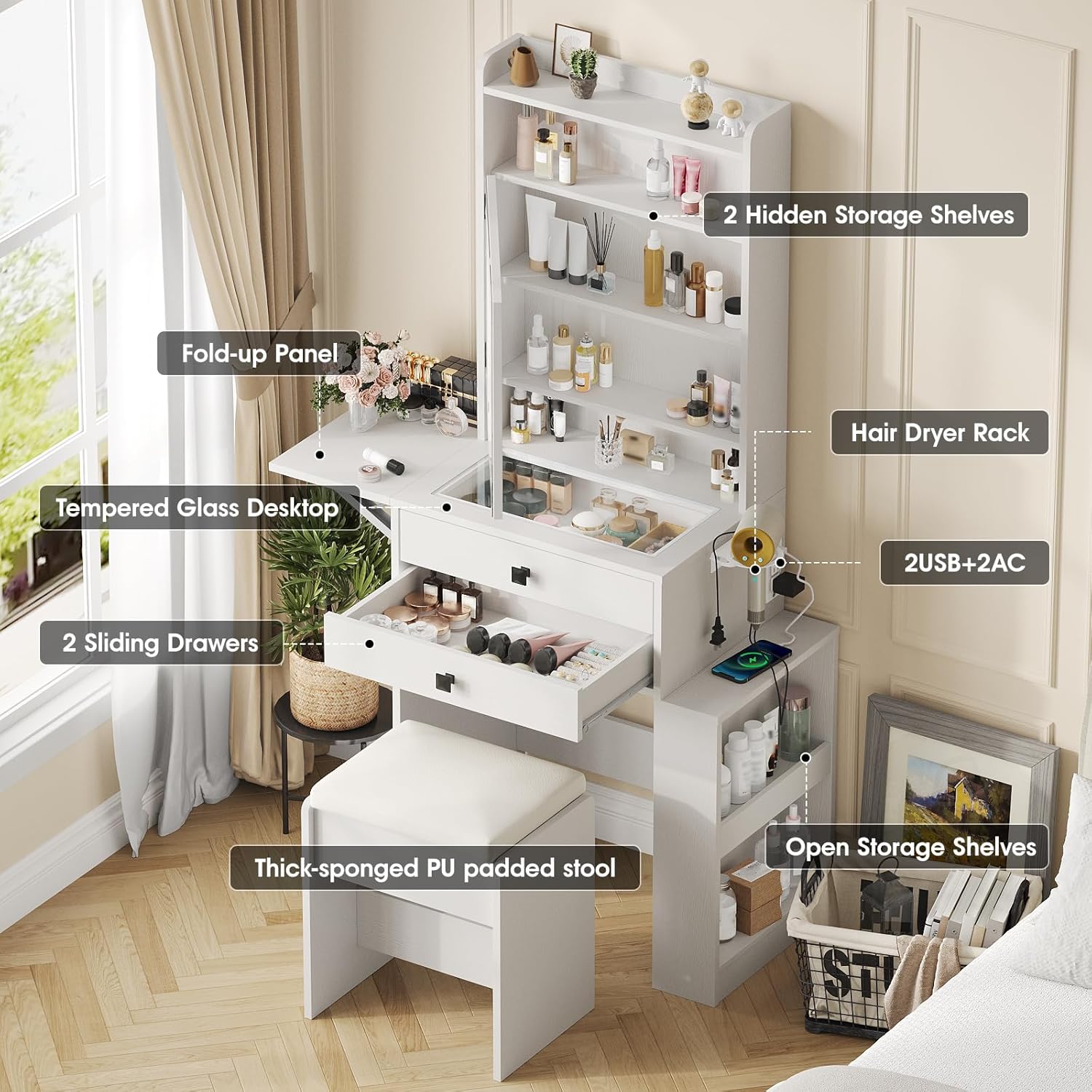 Small Makeup Vanity Desk with  - đánh giá và giá Desk Vanity Setup