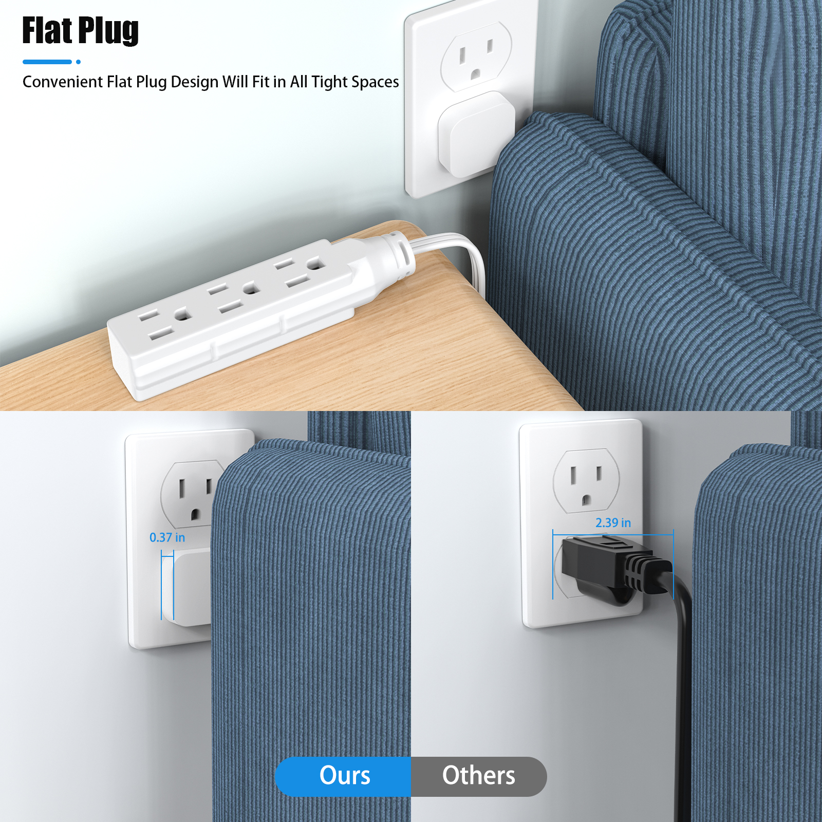 2pcs flat plug three-socket po - đánh giá và giá Power Strip Flat