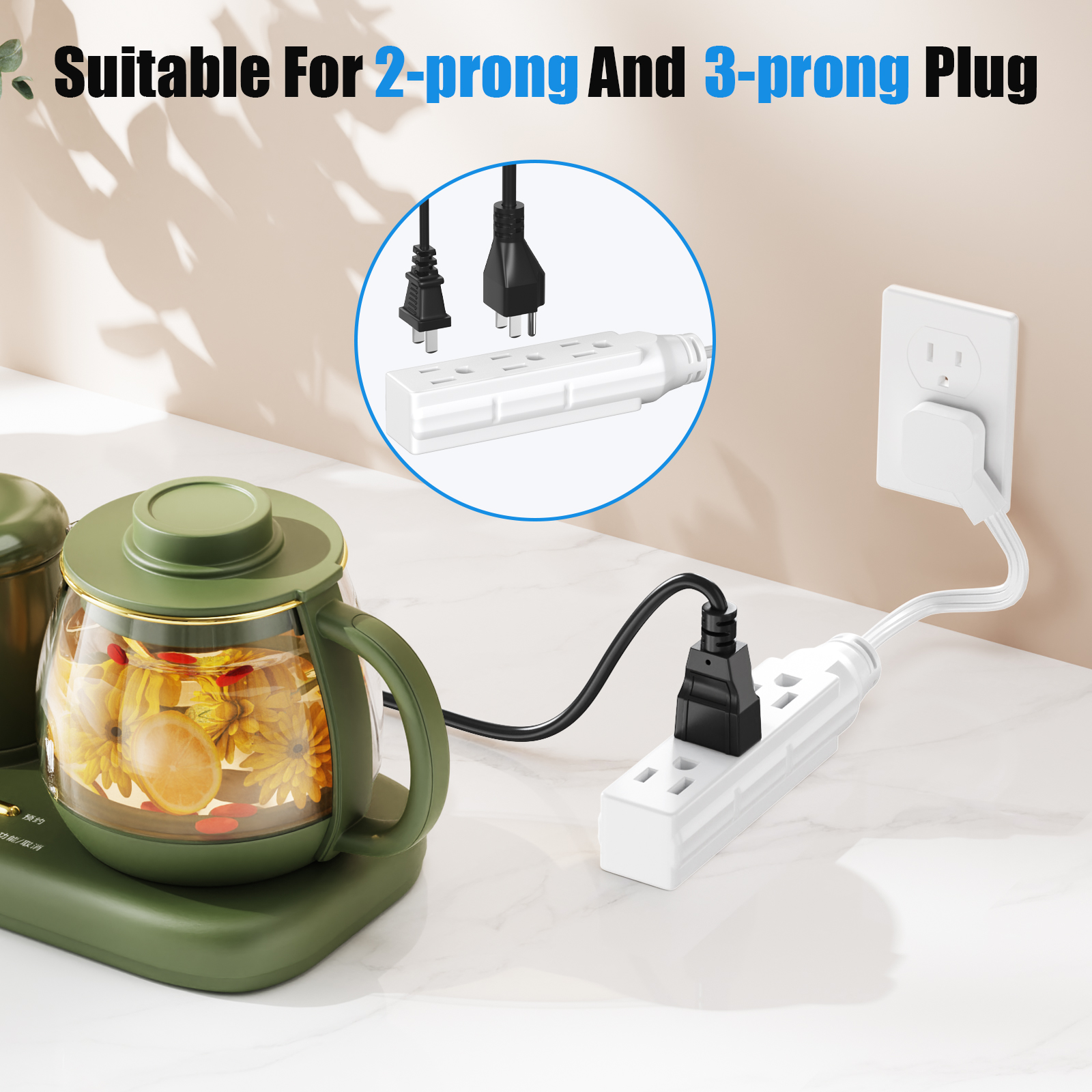 2pcs flat plug three-socket po - đánh giá và giá Power Strip Flat