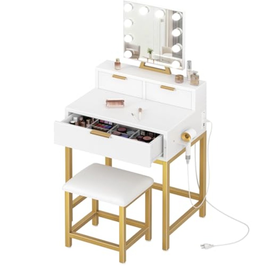 BOLUO Gold Makeup Vanity Desk  - đánh giá và giá Desk Vanity Setup