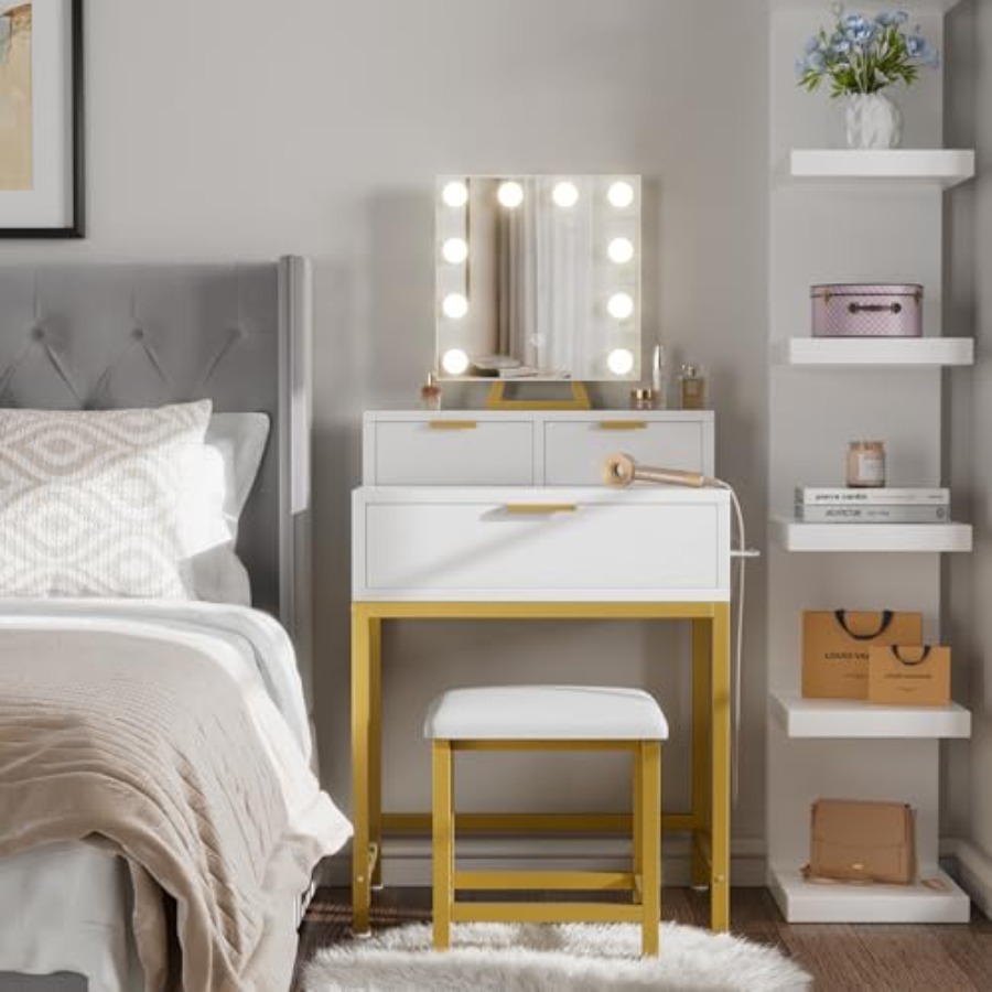 BOLUO Gold Makeup Vanity Desk  - đánh giá và giá Desk Vanity Setup