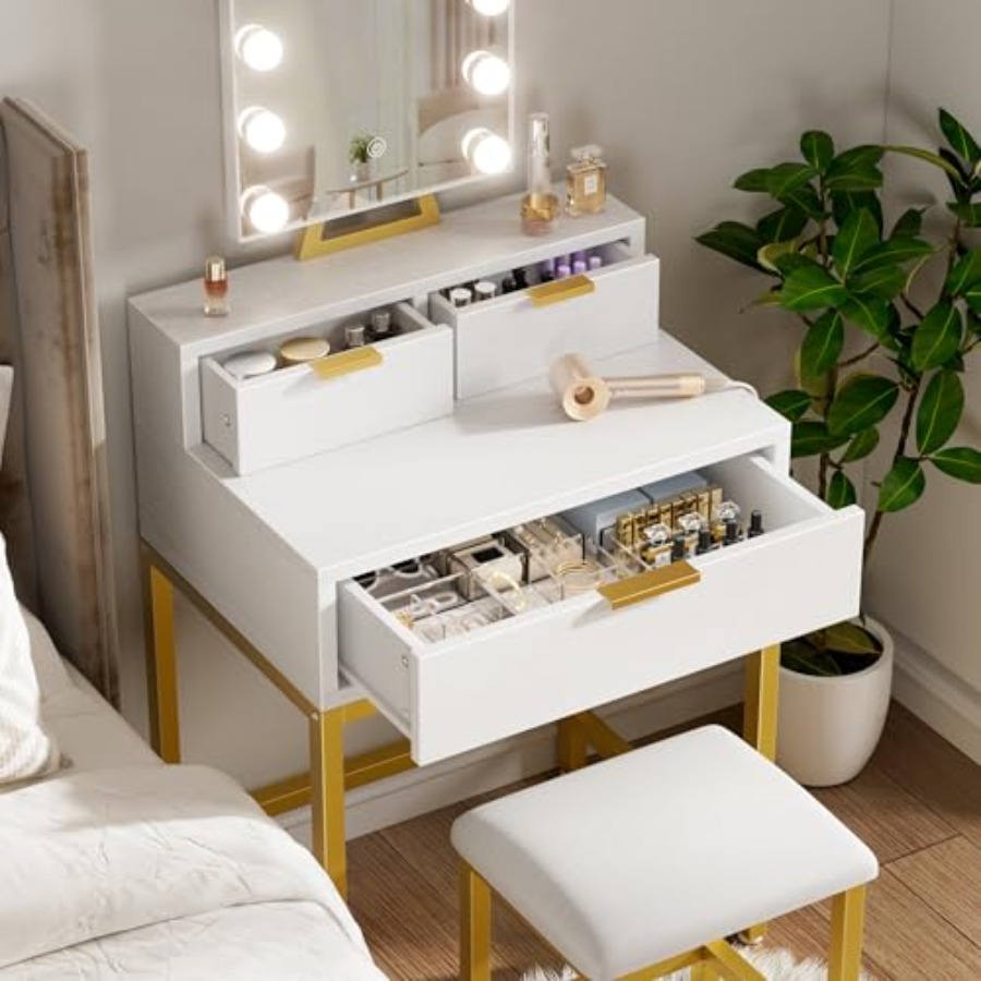 BOLUO Gold Makeup Vanity Desk  - đánh giá và giá Desk Vanity Setup