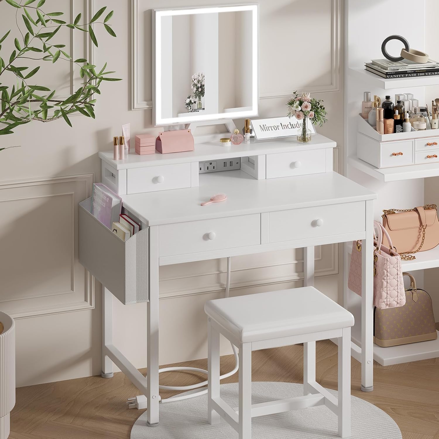 White Makeup Vanity Desk with  - đánh giá và giá Desk Vanity Setup