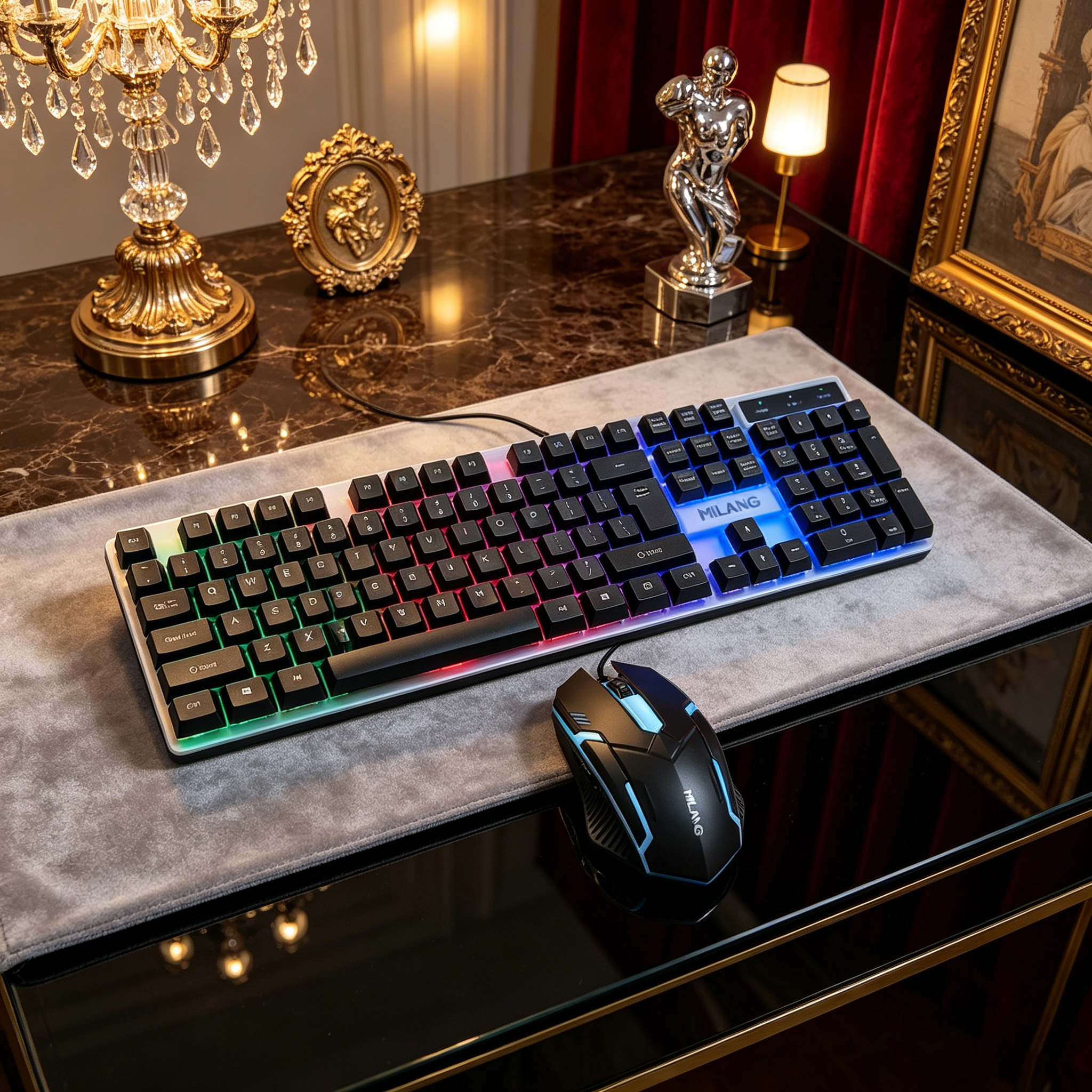Wired RGB Backlit Keyboard Mou - đánh giá và giá Desk Setup Gaming And Work