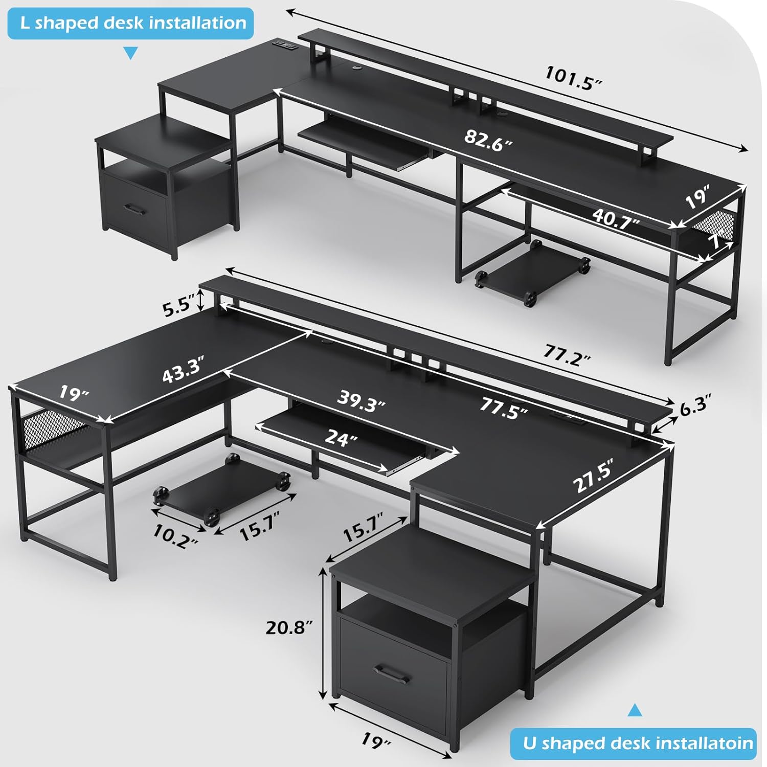 U Shaped Desk,101.5''Reversibl - đánh giá và giá Gaming Setup Desk