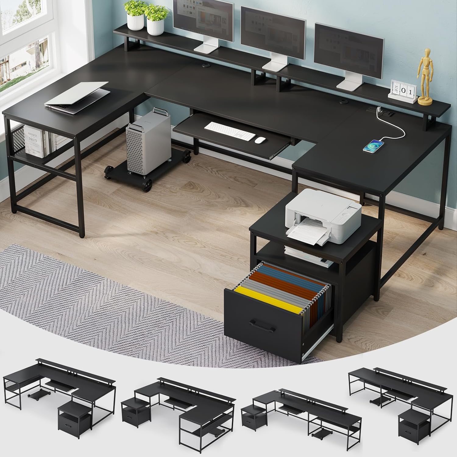 U Shaped Desk,101.5''Reversibl - đánh giá và giá Gaming Setup Desk