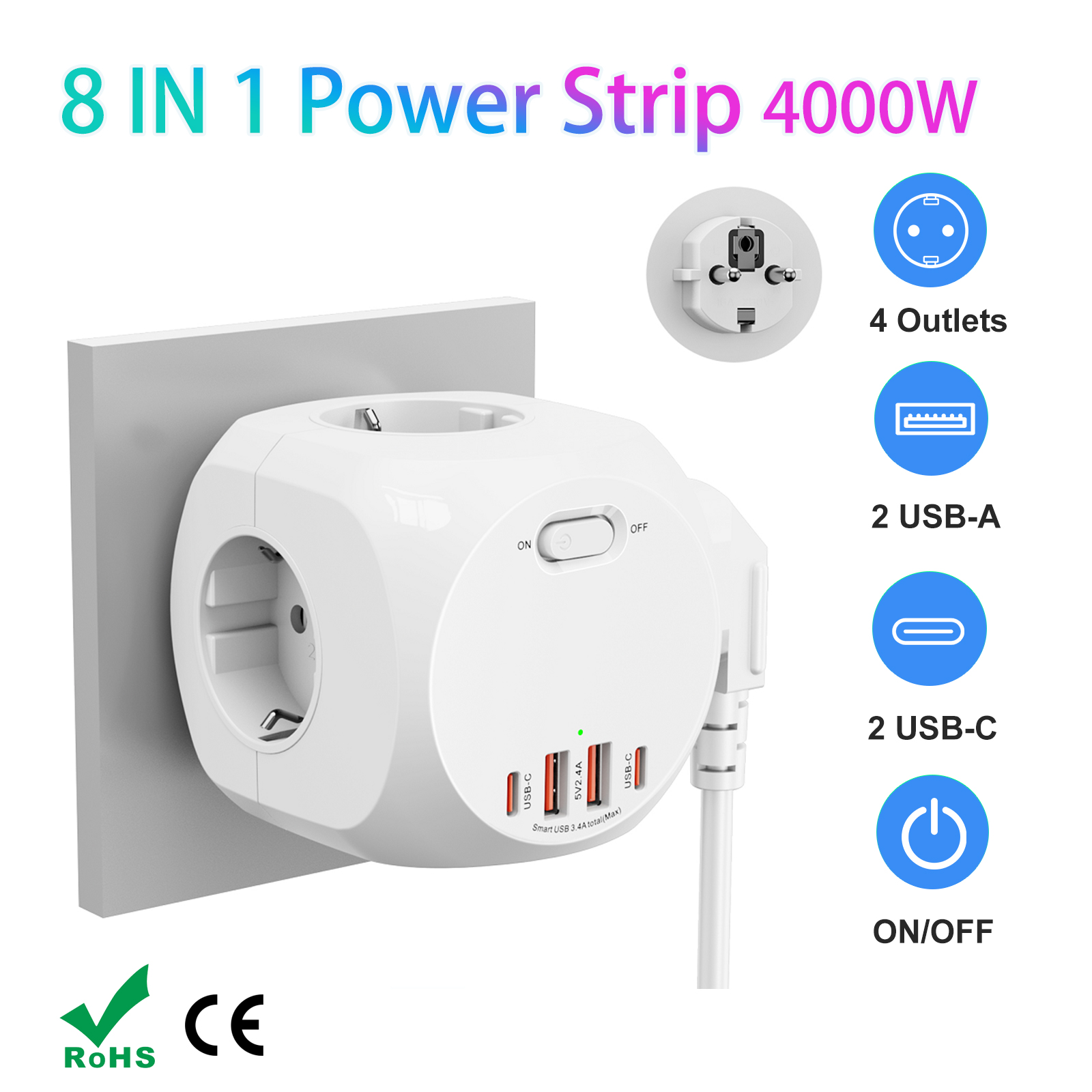 4000W EU Plug Power Strip Cube - đánh giá và giá Power Strip Flat