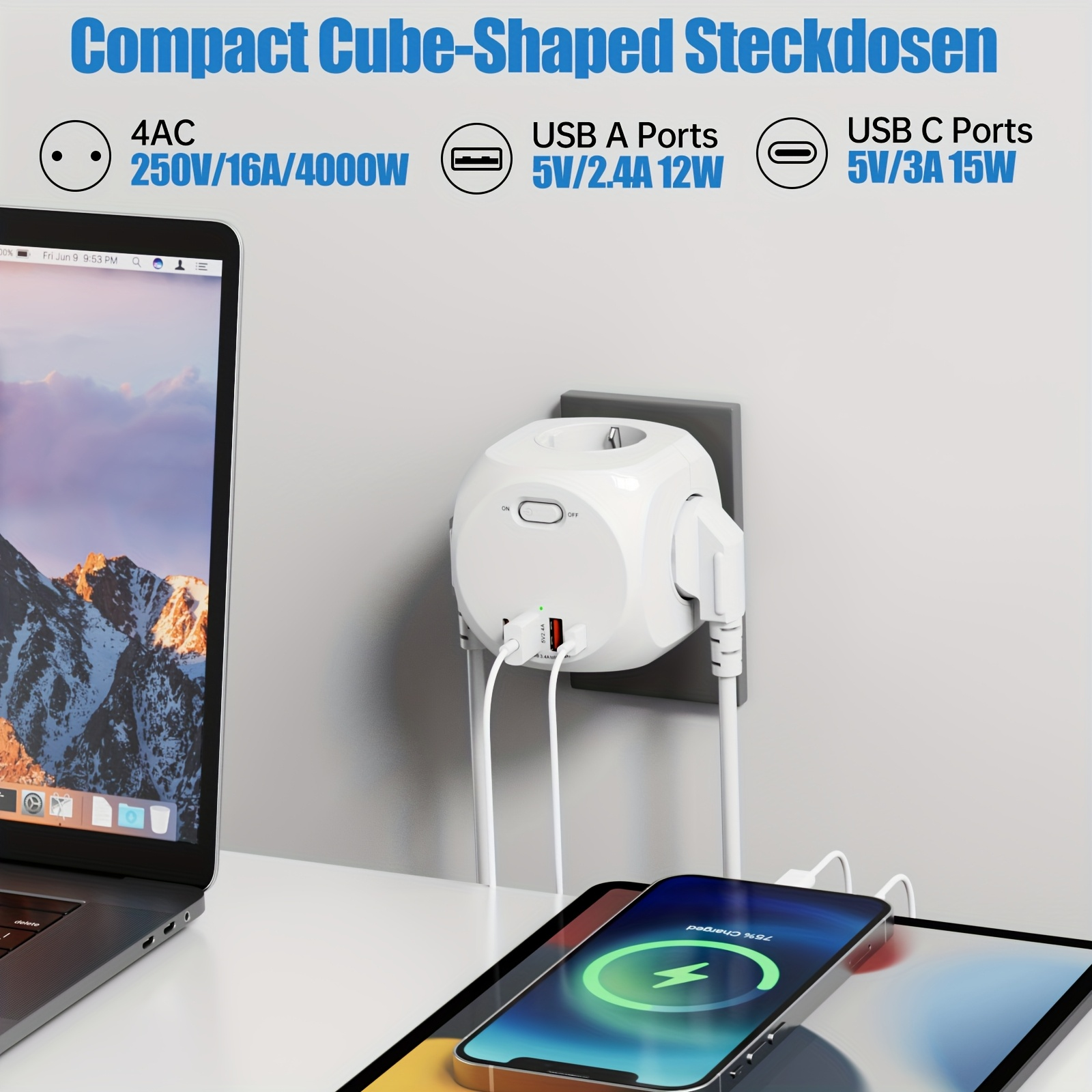 4000W EU Plug Power Strip Cube - đánh giá và giá Power Strip Flat