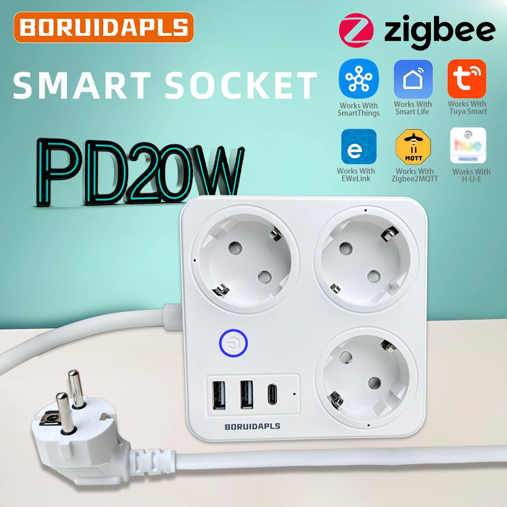 BORUIDAPLS ZigBee EU Smart Pow - đánh giá và giá Power Strip Flat
