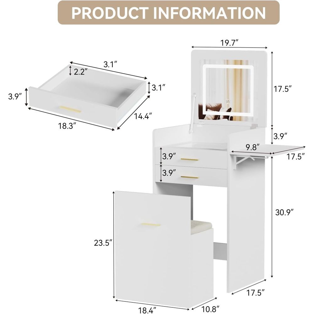 3-in-1 Vanity Desk Set, Flip-t - đánh giá và giá Desk Setup Small Space