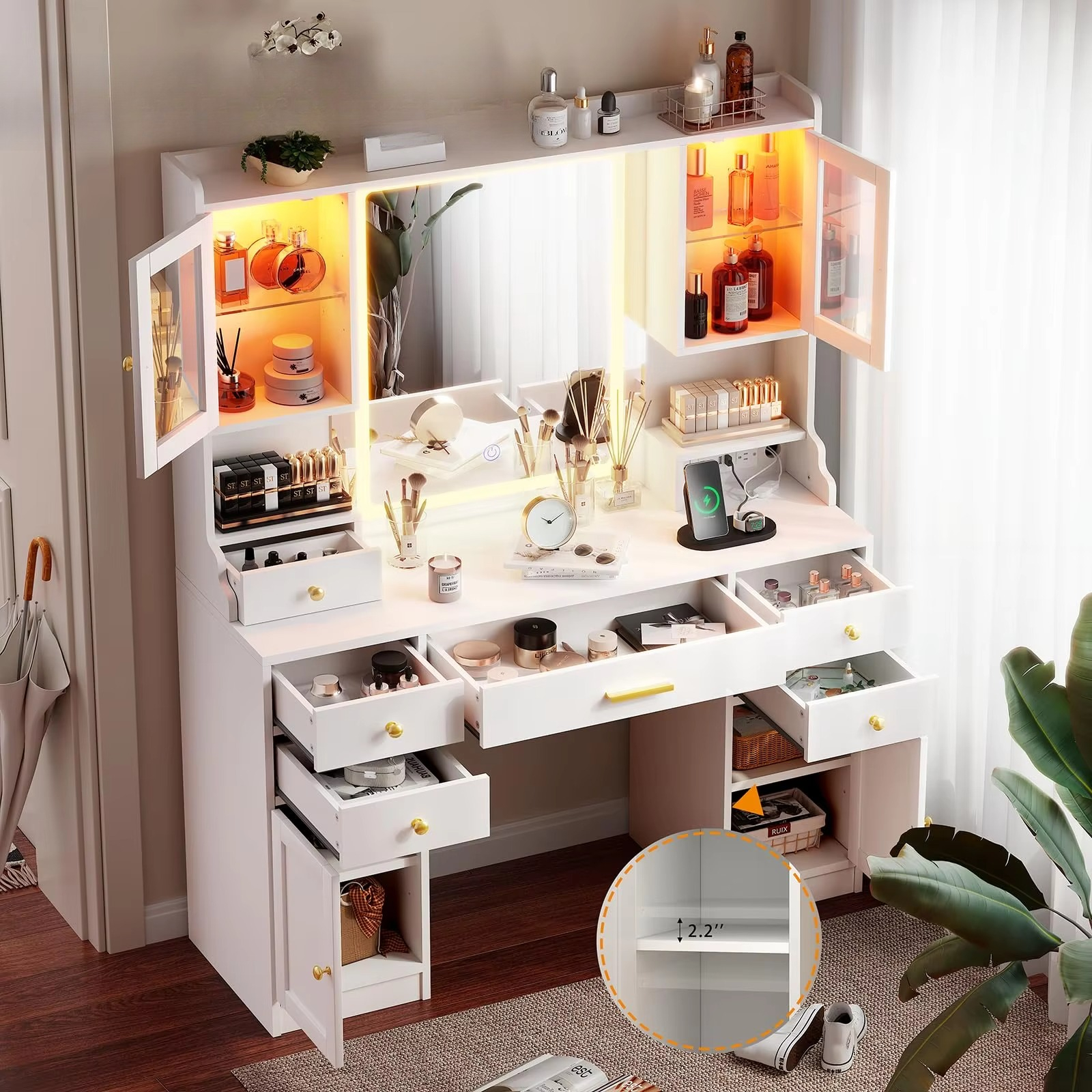 #Large Multi Storage Drawers M - đánh giá và giá Desk Vanity Setup