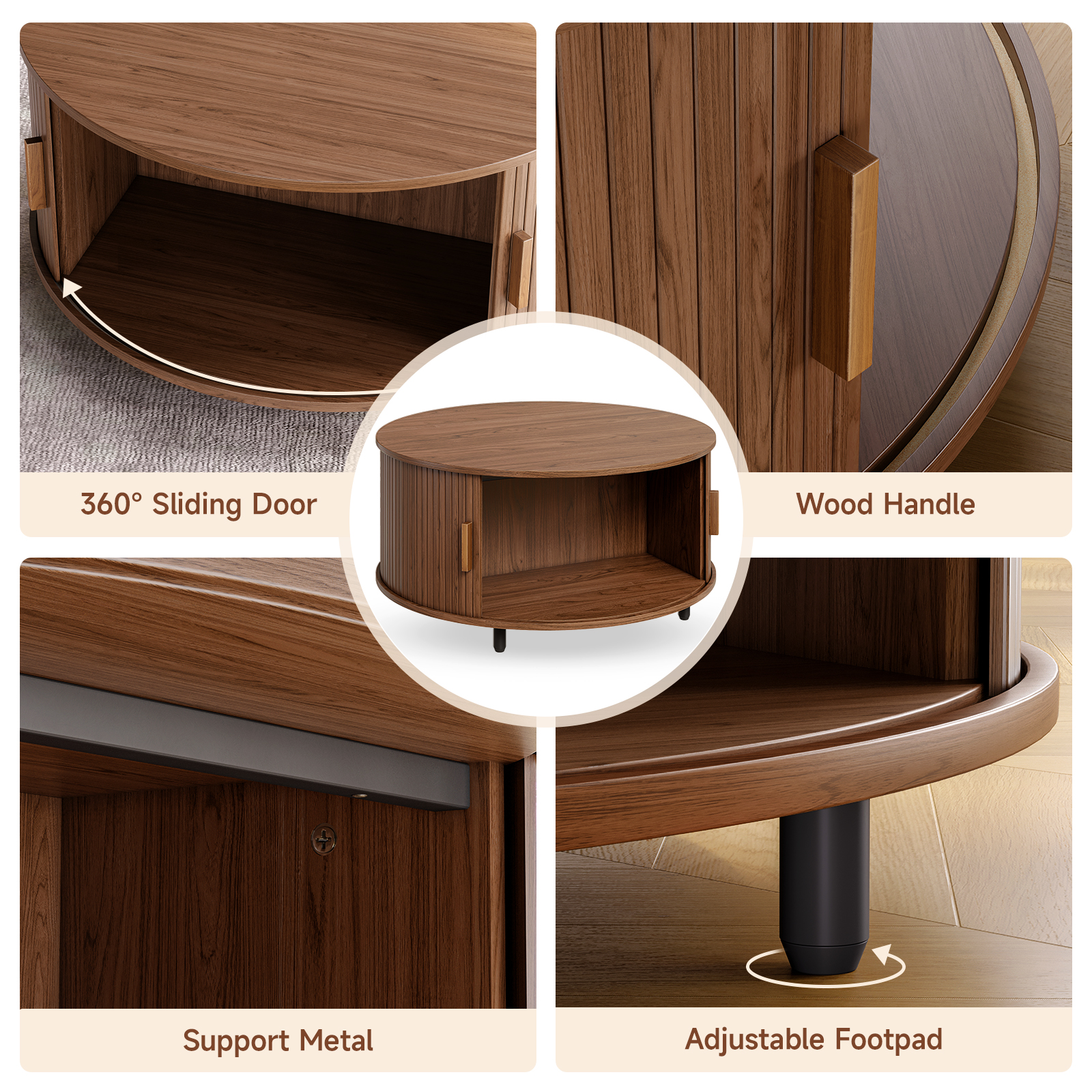 Round Coffee Table with Storag - đánh giá và giá Desk Setup Minimalist
