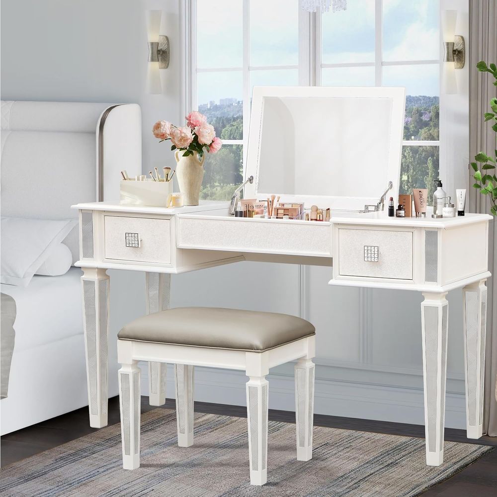 Mirrored Vanities Desk with De - đánh giá và giá Desk Vanity Setup
