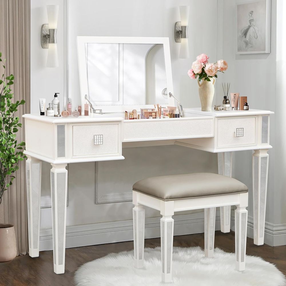 Mirrored Vanities Desk with De - đánh giá và giá Desk Vanity Setup