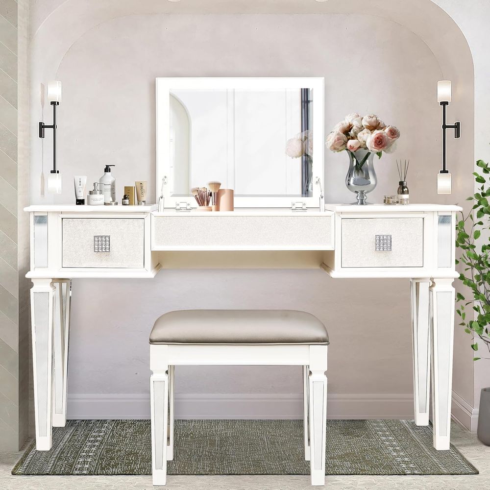 Mirrored Vanities Desk with De - đánh giá và giá Desk Vanity Setup