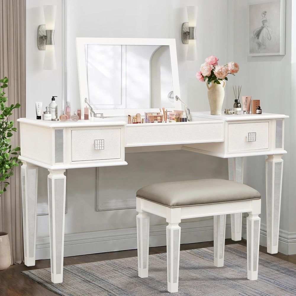 Mirrored Vanities Desk with De - đánh giá và giá Desk Vanity Setup