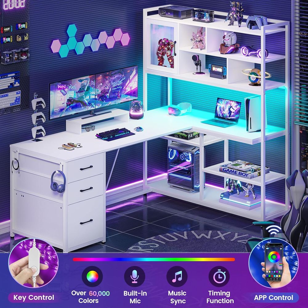 58 L-Shaped Desk with 3 Drawer - đánh giá và giá Gaming Setup Desk
