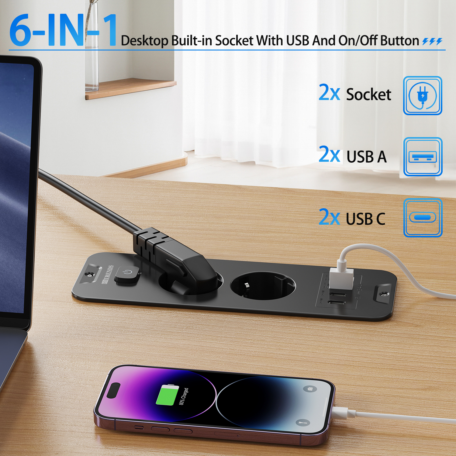 Desktop Built-in Socket with 2 - đánh giá và giá Power Strip Flat