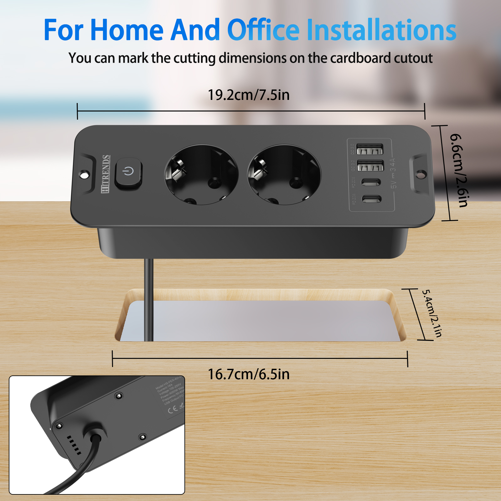 Desktop Built-in Socket with 2 - đánh giá và giá Power Strip Flat