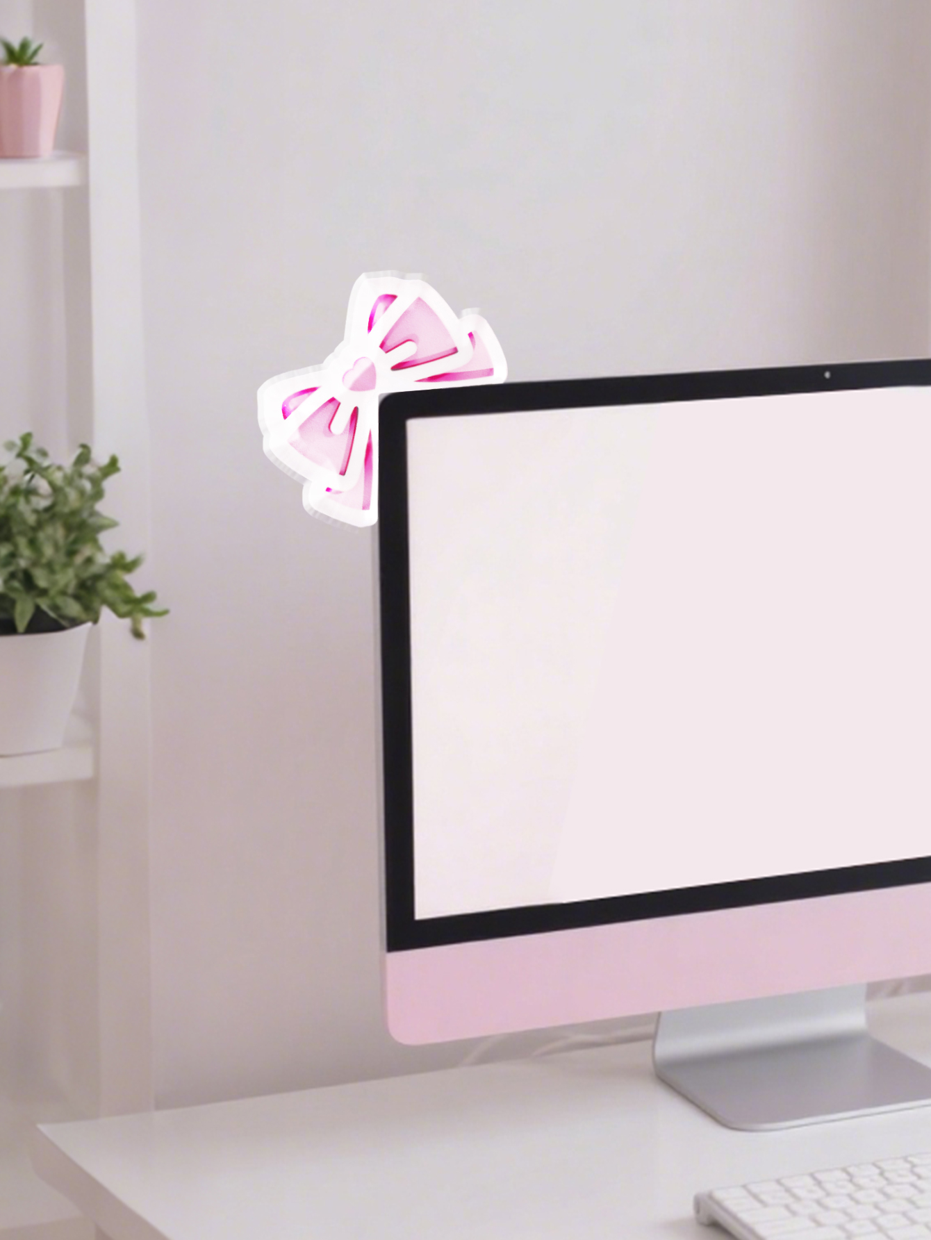 Kawaii Bow Monitor Decor Pink  - đánh giá và giá Gaming Setup Desk