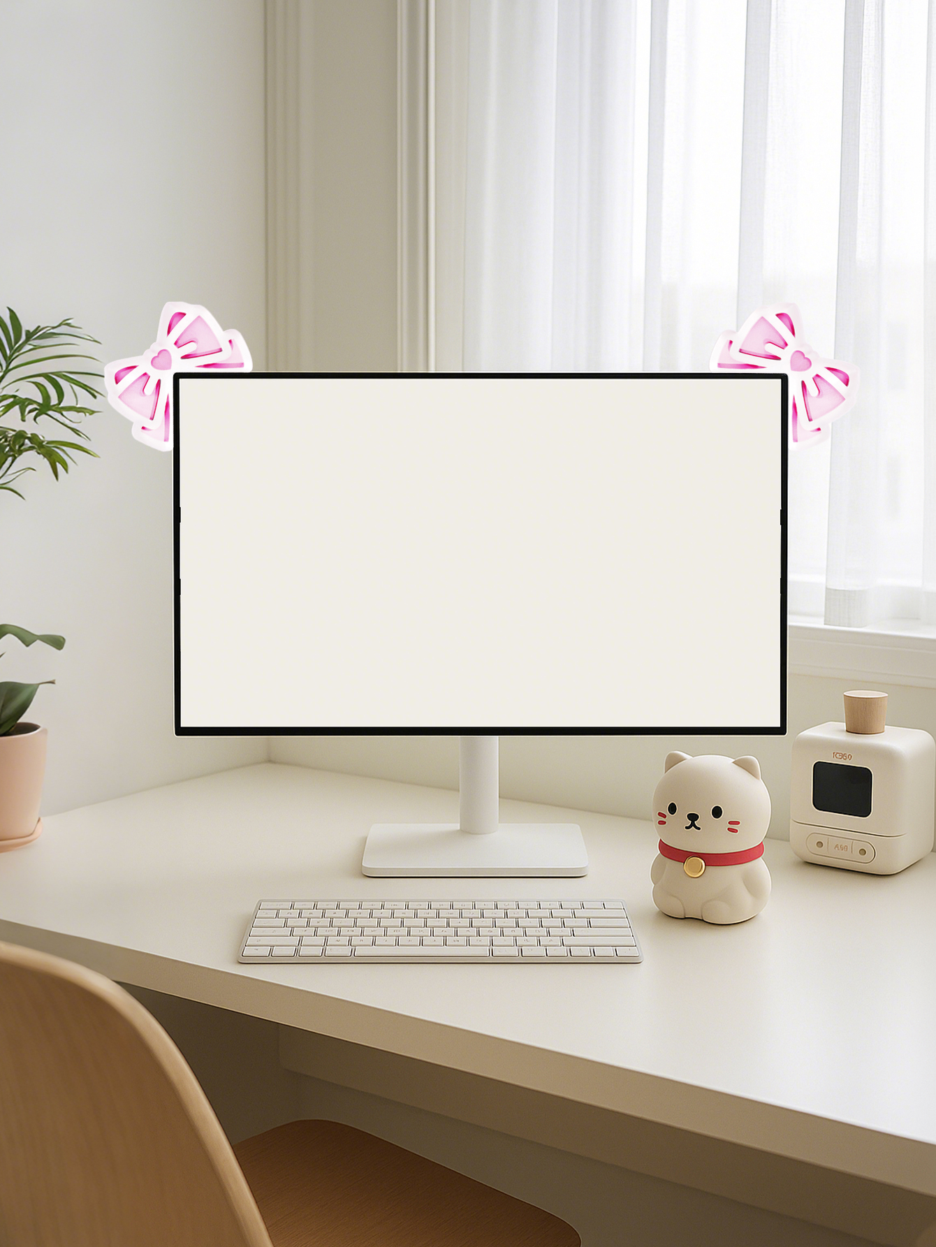 Kawaii Bow Monitor Decor Pink  - đánh giá và giá Gaming Setup Desk