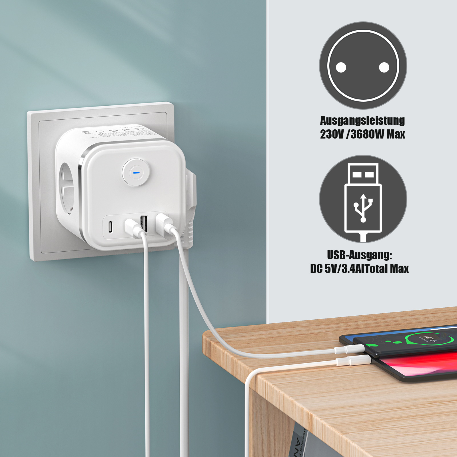 3680W Multi Plug EU Power Stri - đánh giá và giá Power Strip Flat