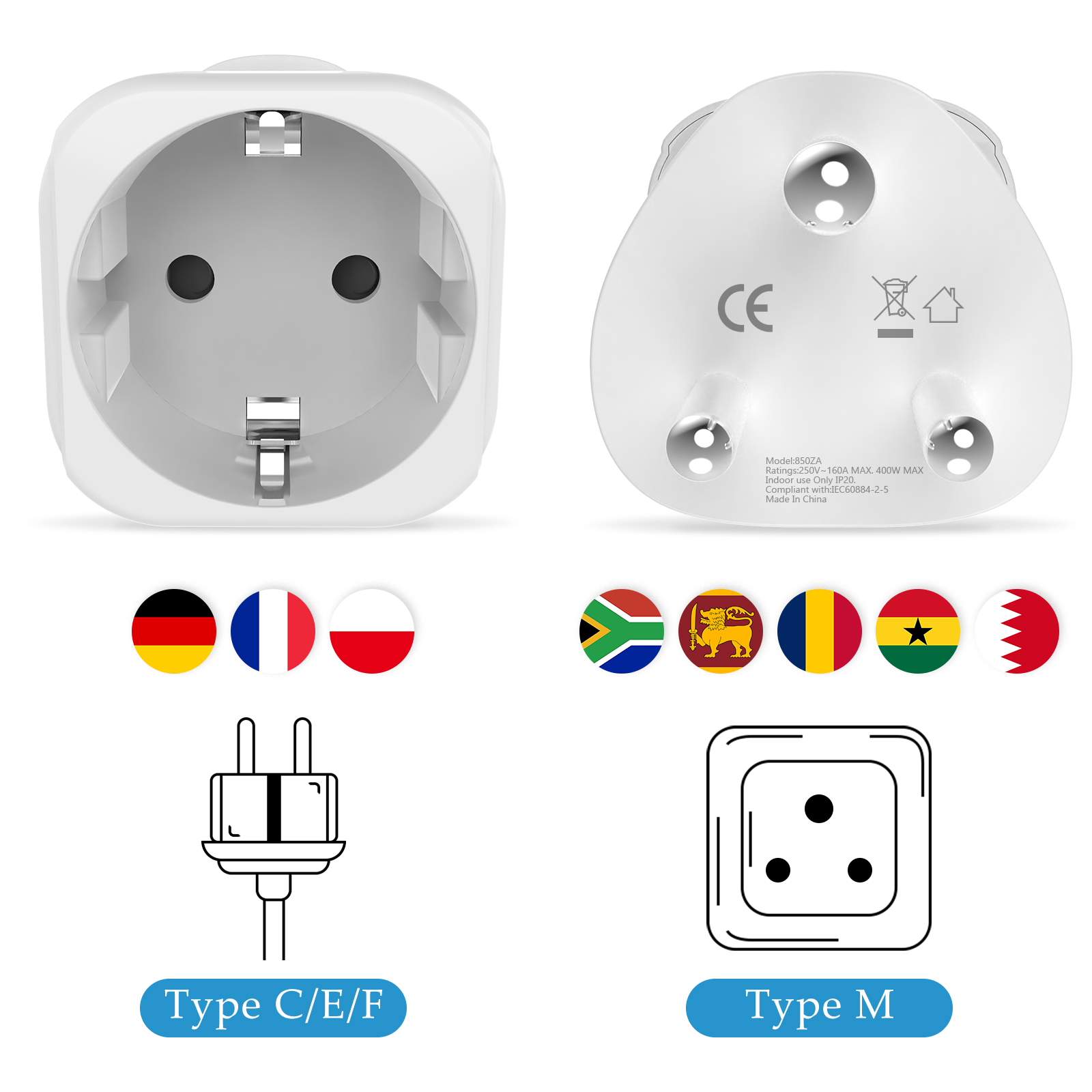 2PCS South Africa Travel Adapt - đánh giá và giá Power Strip Flat